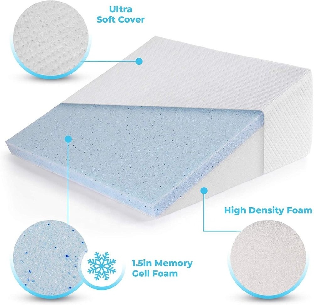 Bed Wedge Pillow Cooling Gel Memory Foam Top Elevated Support Cushion for Lower Back Pain Wedge Pillow