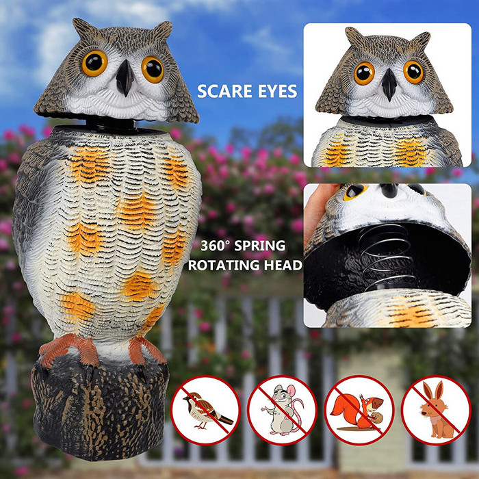 Wholesale Bird Scarecrow Owl Decoy Sculpture,Plastic 360 Degree Rotating Head Owl Bird Deterrents,Owl Scarecrow Decoy