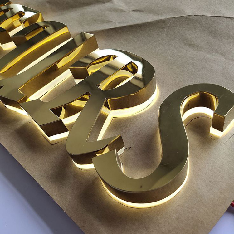 Custom Indoor Wall Mounted Gold Backlit Logo Led Channel Letter Company name Signage business sign led