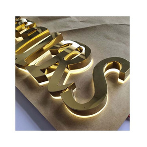 Custom Indoor Wall Mounted Gold Backlit Logo Led Channel Letter Company name Signage business sign led