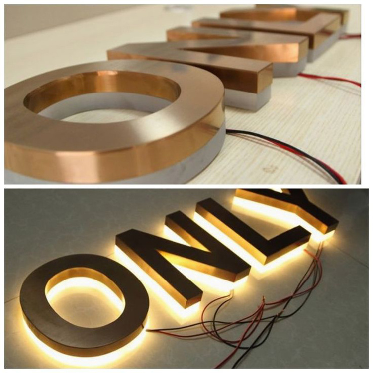 Custom Indoor Wall Mounted Gold Backlit Logo Led Channel Letter Company name Signage business sign led