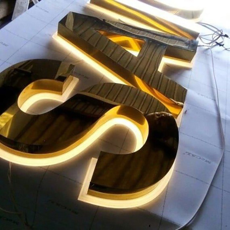 2023 new design led channel letter sign outdoor Custom wall logo led gold brushed metal letters logo business sign