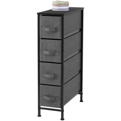 Narrow Dresser Vertical Storage Unit with 4 Fabric Drawers Metal Frame Slim drawer Storage Tower for Living Room