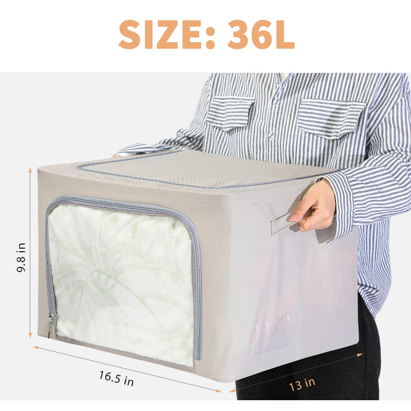 3 PCs Durable Handles Solid Bottom Stackable Storage Boxes/Containers Sturdy Storage Bags with Metal Frame for Clothes Bedding