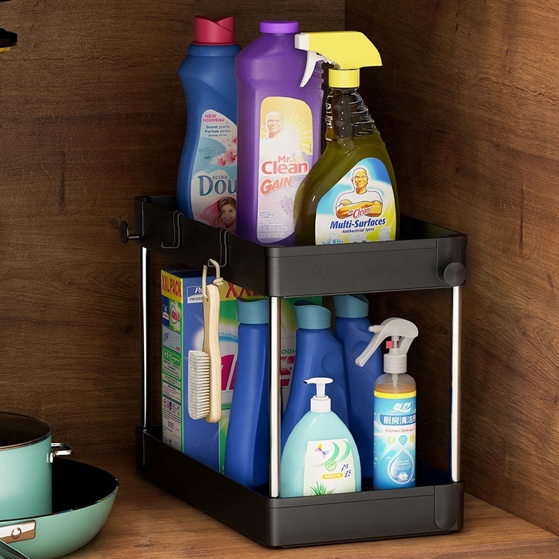 Under Sink Organizers and Storage for Kitchen Multi-Purpose 2 Tier Bathroom Sink Organizer Under Cabinet with Hook