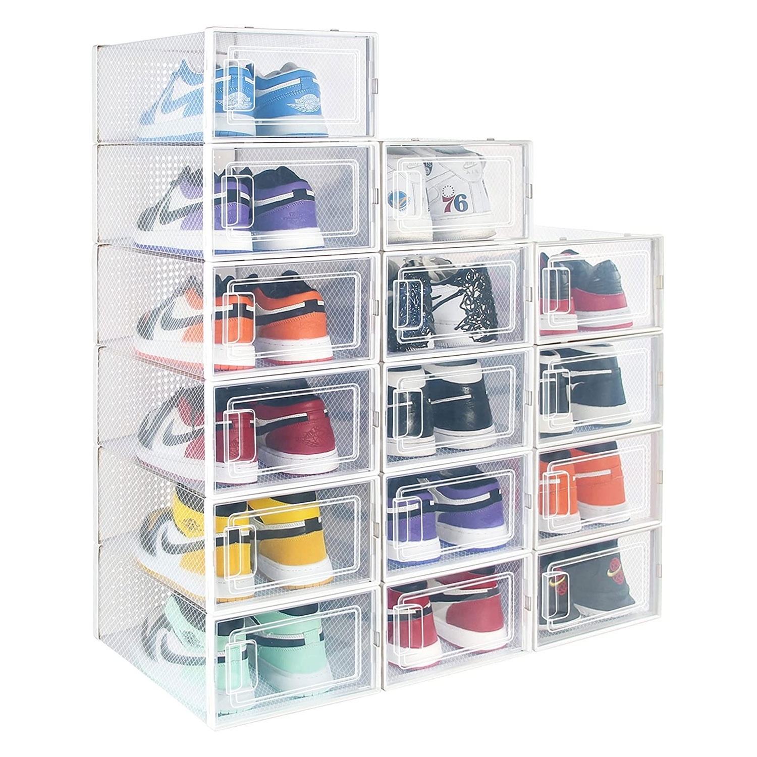 12 Pack Shoe Storage Box Clear Plastic Stackable Shoe Organizer for Closet Space Saving Foldable Shoe Sneaker Containers Bins