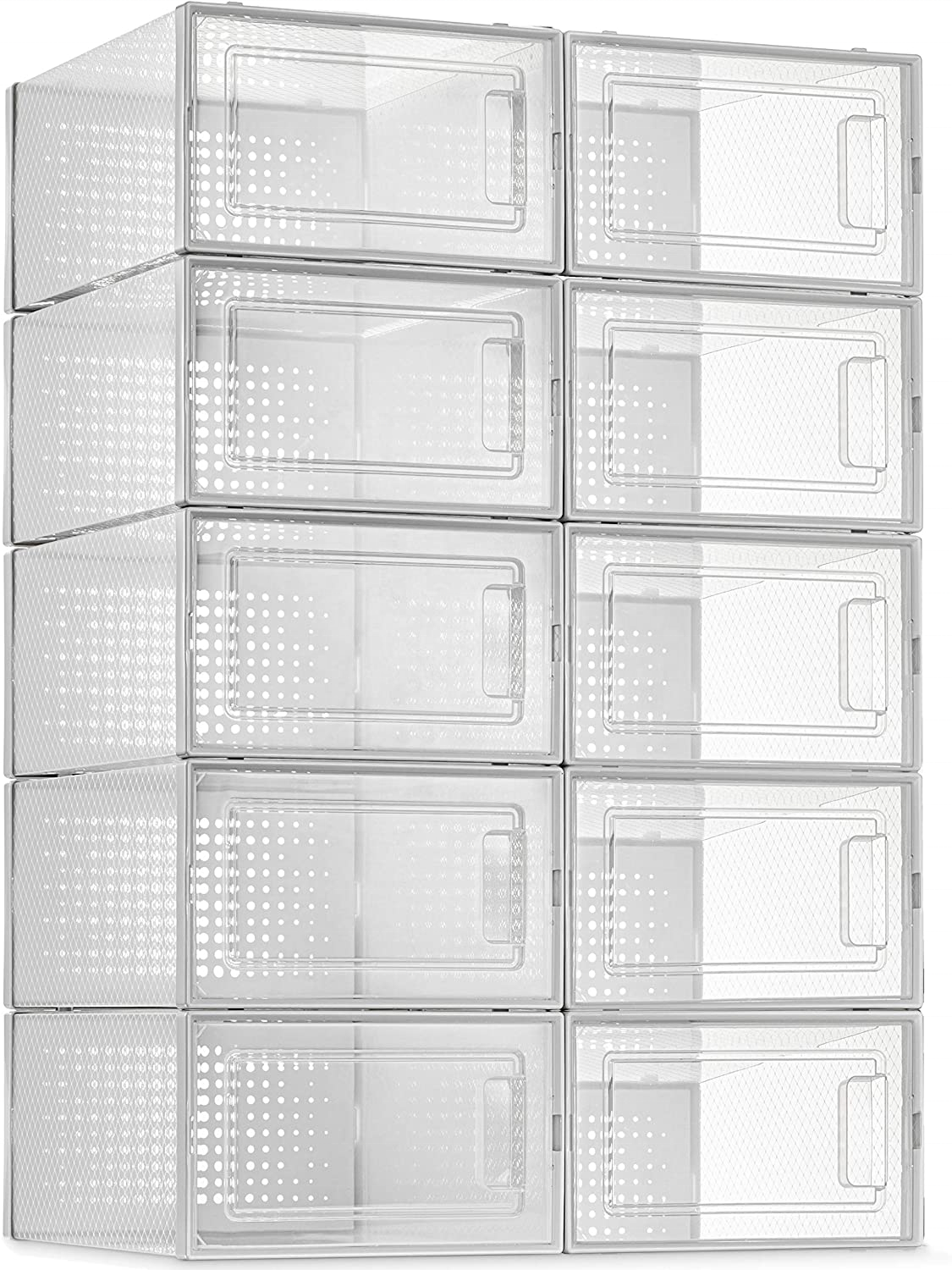 12 Pack Shoe Storage Box Clear Plastic Stackable Shoe Organizer for Closet Space Saving Foldable Shoe Sneaker Containers Bins