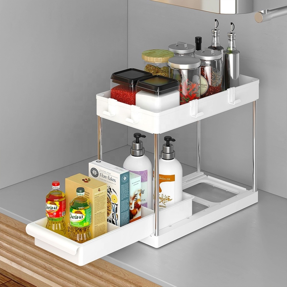 New Multifunctional 2 Tier Sliding Drawer Basket Undersink Storage Rack Shelf Kitchen Bedroom Under Sink Organizer