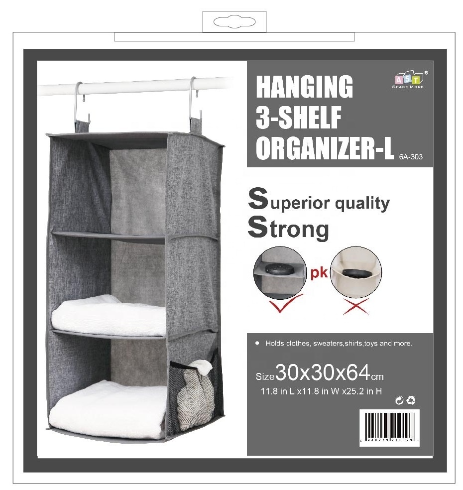 All Star 3-Shelf Polyester Linen Collapsible Shelves Hanging Closet Cubby Hanging Closet Storage Organizer