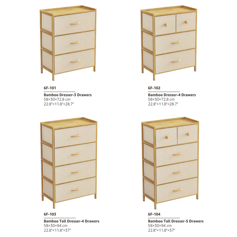 Hot Seller Dresser Storage Tower 4 Drawers Sturdy Bamboo Frame Bamboo Furniture bamboo storage