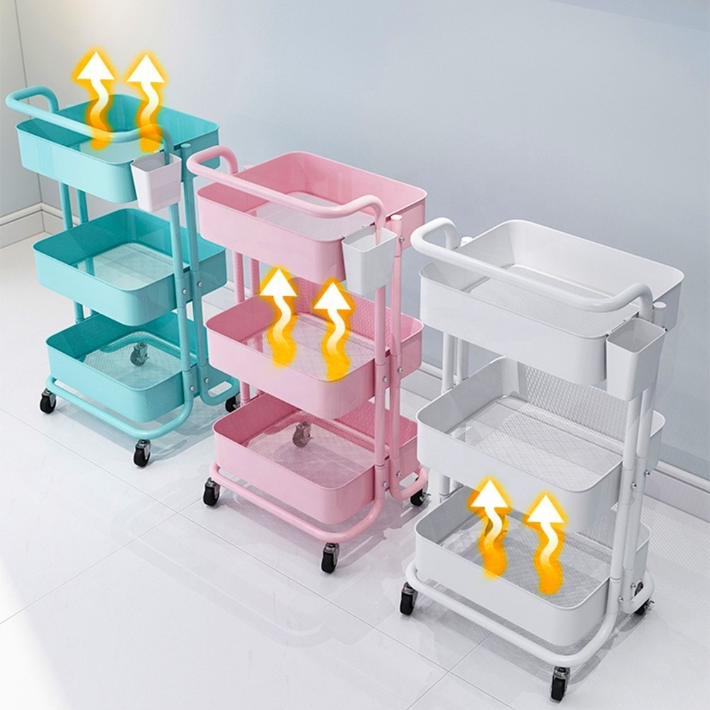 GRS Plastic Metal Bath Storage Rack Utility Organizer 3 Tier Kitchen Storage Trolley Rolling Cart Storage Rolling Trolley Cart