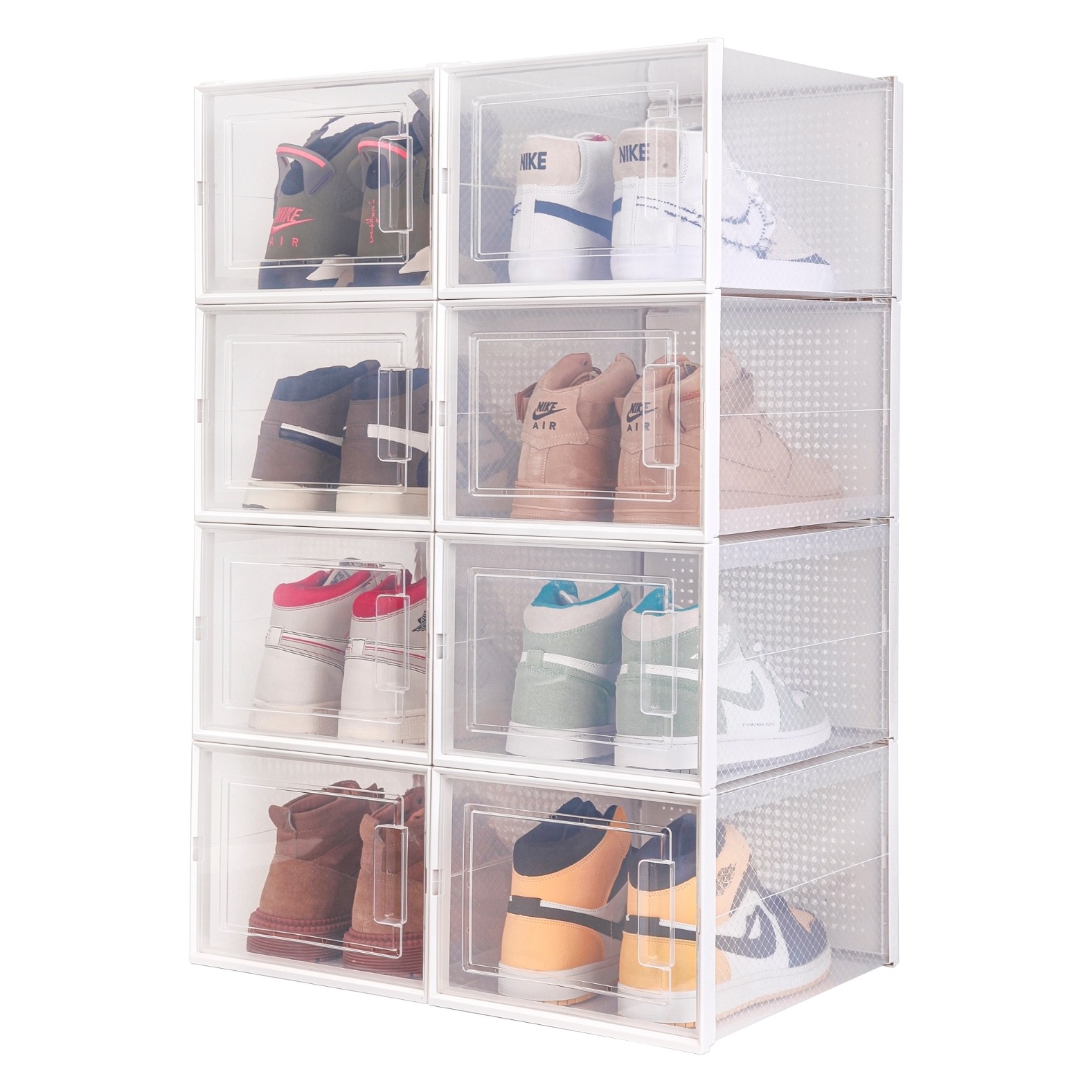 6 Pcs Shoe Storage Boxes Front Entry and Clear plastic Stackable Shoe Container and Sneaker Display Box Foldable Shoe Organizer