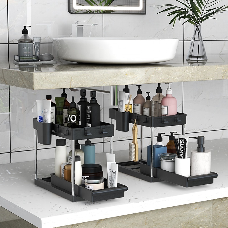 Under Sink Organizers and Storage 2-Tier Under the Sink Storage Bathroom Cabinet Organizer Sliding Kitchen Cabinet Organizer