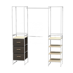 Adjustable Modern Bedroom Furniture Portable Wardrobe Wooden Clothes Wardrobe Closet Rack Shelf