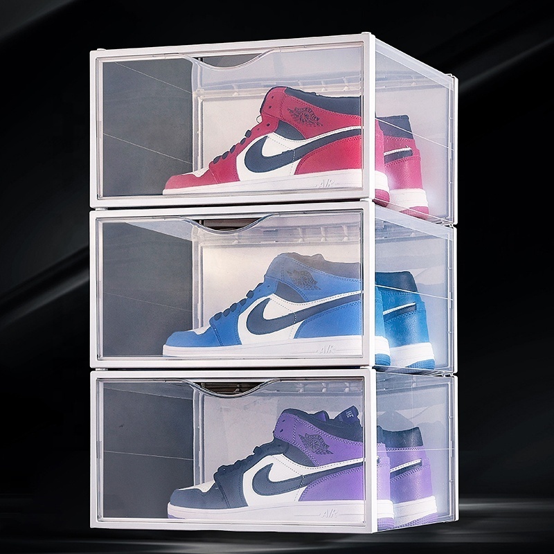 Shoe Box Plastic Sneaker Stackable Storage Transparent Boxes Drop Front ...