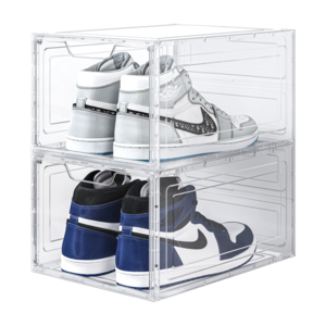 Stackable Clear Acrylic Shoe Container Black Transparent Drop Front Storage Box With Magnetic Latch Shoe Organiser