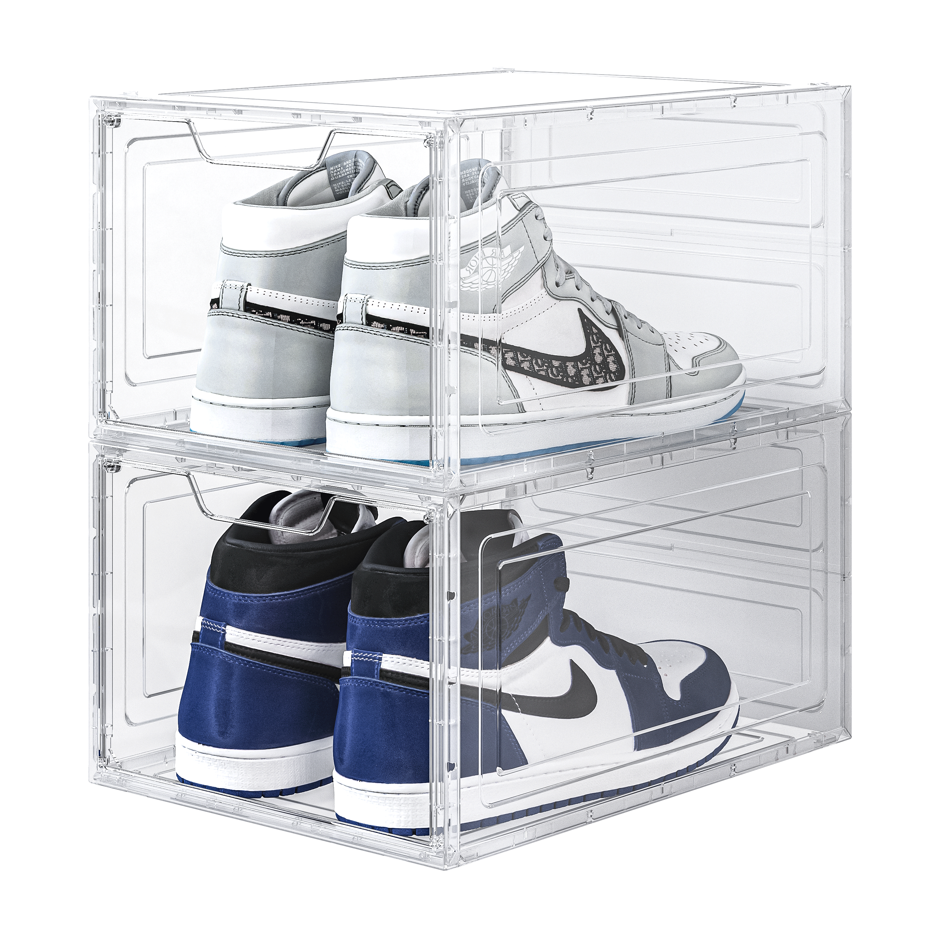 Large Plastic Collapsible Clear Shoe Racks Side Open Transparent Stackable Storage Foldable Box Black White Organizer