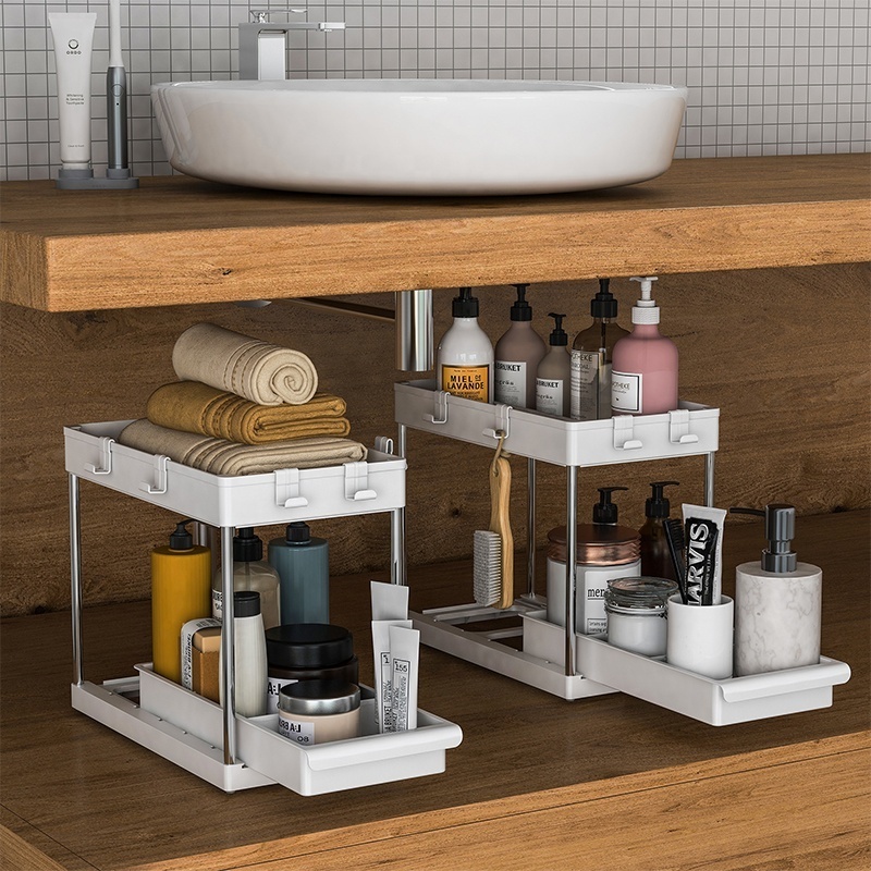 Under Sink Organizers and Storage 2-Tier Under the Sink Storage Bathroom Cabinet Organizer Sliding Kitchen Cabinet Organizer