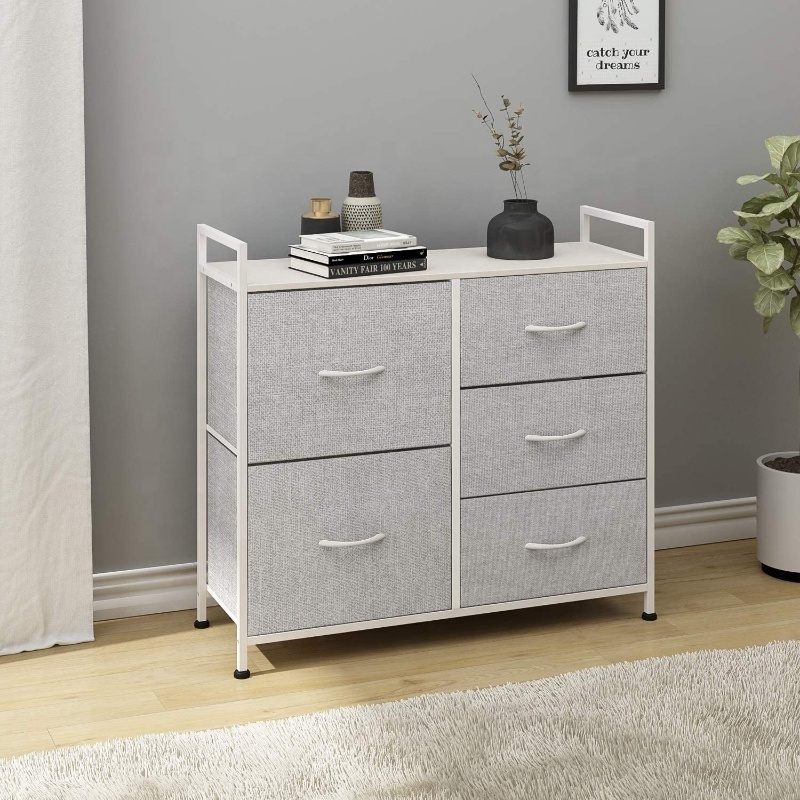 Metal Foldable Bedroom Furniture Modern MDF Board Dressers 6 Drawers Chest of Drawers for Clothes