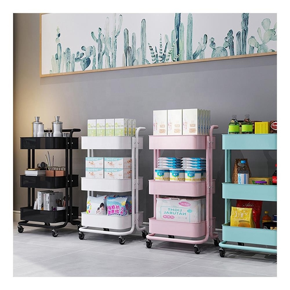 GRS Plastic Metal Bath Storage Rack Utility Organizer 3 Tier Kitchen Storage Trolley Rolling Cart Storage Rolling Trolley Cart