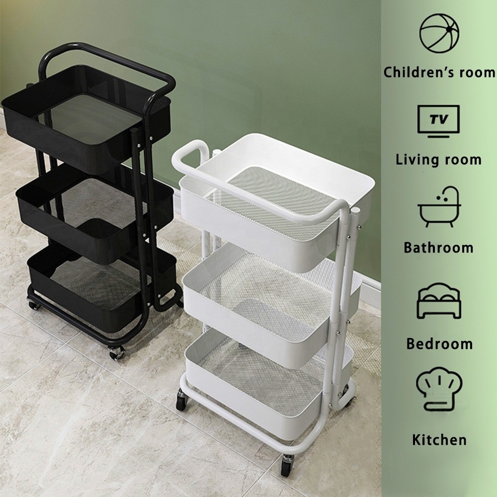 GRS Plastic Metal Bath Storage Rack Utility Organizer 3 Tier Kitchen Storage Trolley Rolling Cart Storage Rolling Trolley Cart