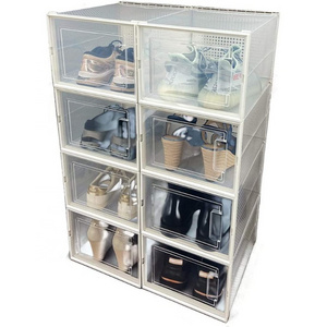 Free sample hot selling clear plastic large drop front shoe box black plastic shoe box storage