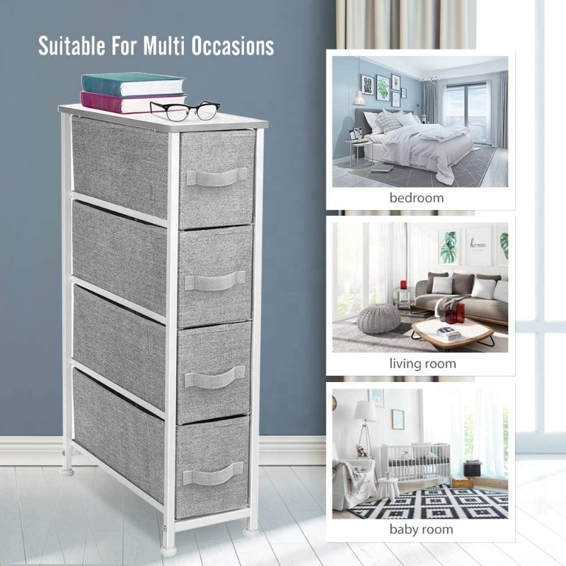 Narrow Dresser Vertical Storage Unit with 4 Fabric Drawers Slim Storage Tower for Gap