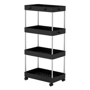 Mobile Narrow Rolling Cart with Wheels Conveniently Slide Out Organizer Shelf Cart 4 Tier Slim Storage Cart