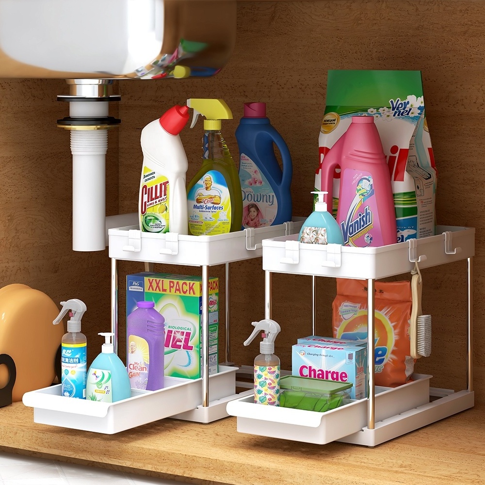 Multi-Purpose Under Sink Organizer, Under Bathroom Sink Storage 2 Tier Organizer Storage Drawer Holder Rack