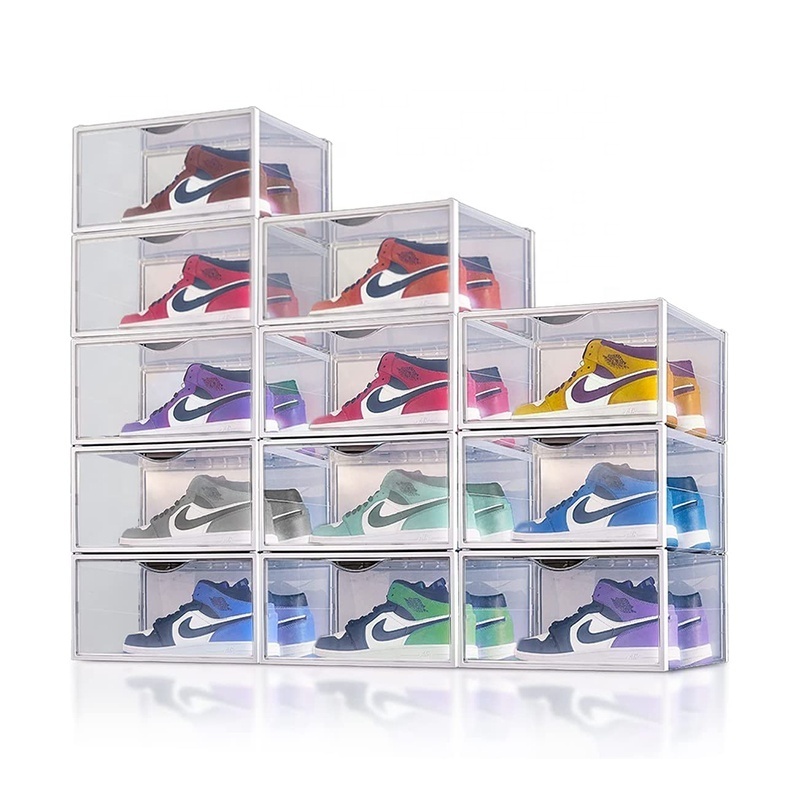 2023 New Arrivals Pack of 12 Large Sturdy Shoe Storage Boxes Stackable Clear Plastic Shoes Box Organizers