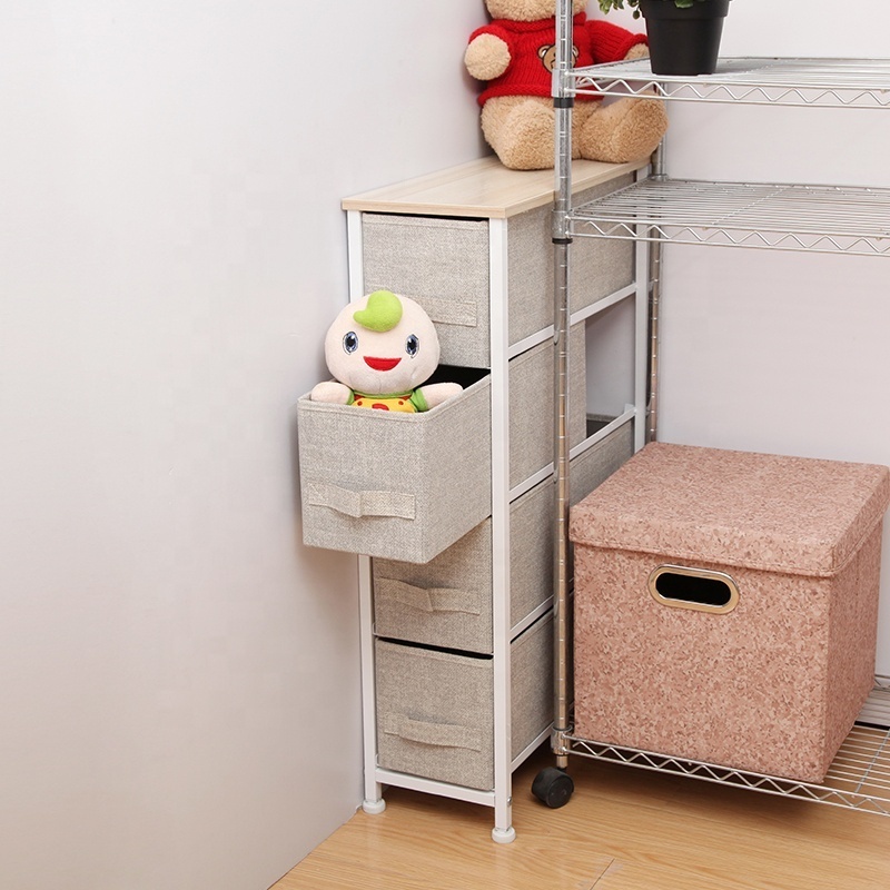 Narrow Dresser Vertical Storage Unit with 4 Fabric Drawers Slim Storage Tower for Gap