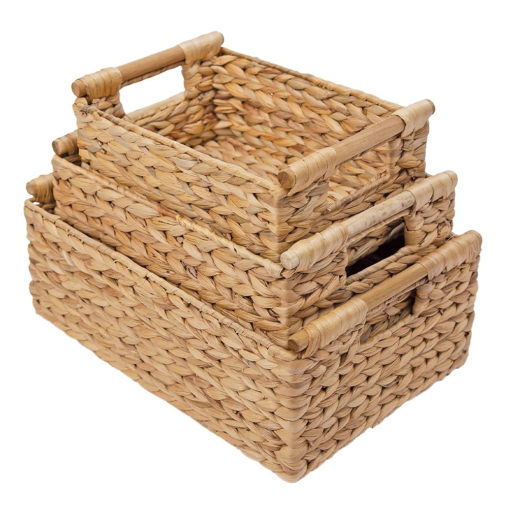 Hand Woven Water Hyacinth Storage Baskets for Organizing 3 Pack wicker Storage Baskets Set for Pantry Shelf Closet