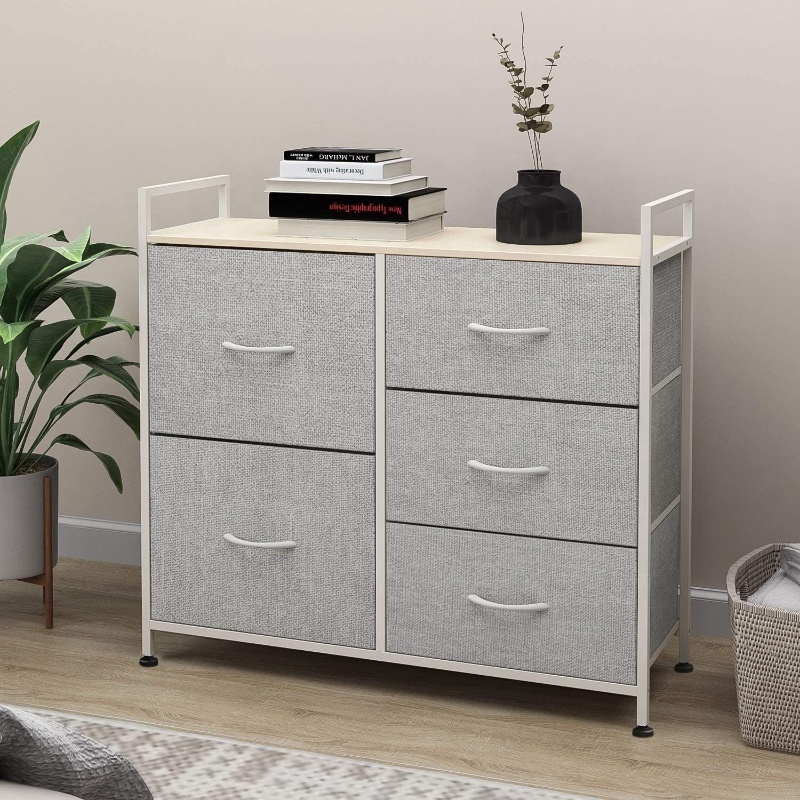 Metal Foldable Bedroom Furniture Modern MDF Board Dressers 6 Drawers Chest of Drawers for Clothes