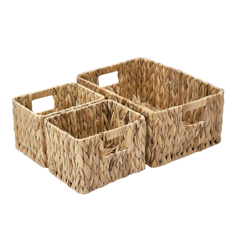 Hand Woven Water Hyacinth Storage Baskets for Organizing 3 Pack wicker Storage Baskets Set for Pantry Shelf Closet