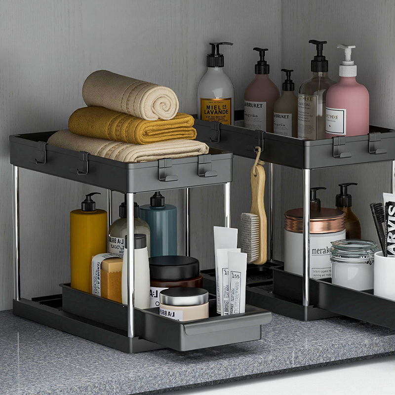 2 Tier Under Sink Organizer With Sliding Drawer Pull-Out Home Organizer For Bathroom