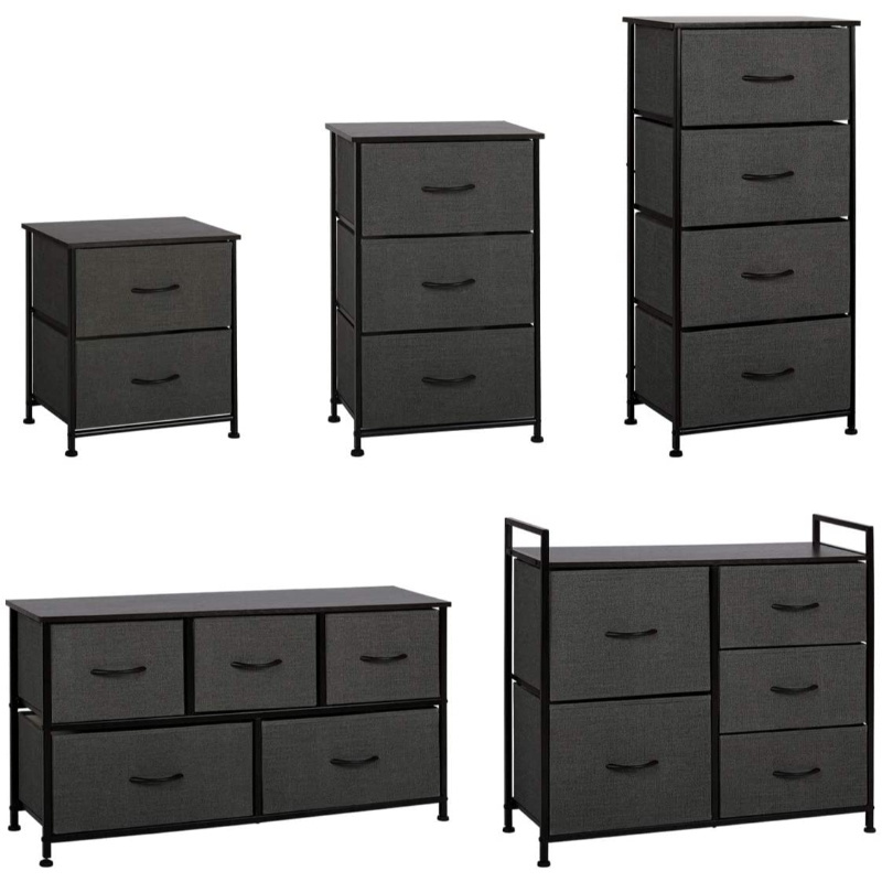 Wide Dresser Storage Tower with 5 Foldable Easy Pull Fabric Bins Organizer Unit Living Room Dresser