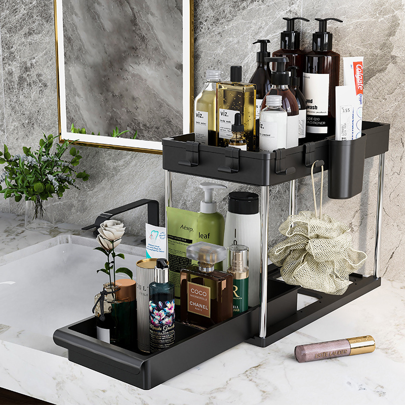 2 Tier Under Sink Organizer With Sliding Drawer Pull-Out Home Organizer For Bathroom