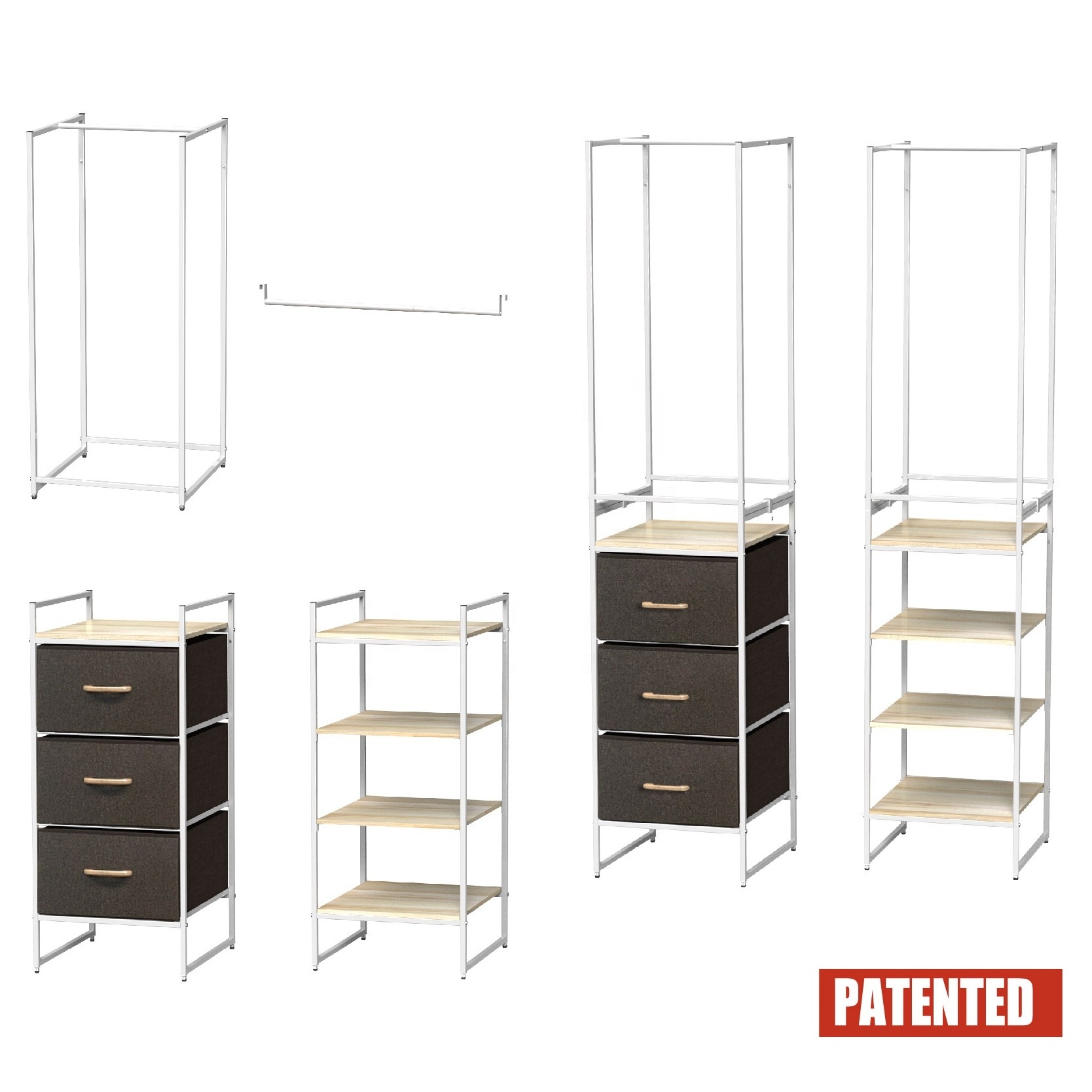 Adjustable Modern Bedroom Furniture Portable Wardrobe Wooden Clothes Wardrobe Closet Rack Shelf