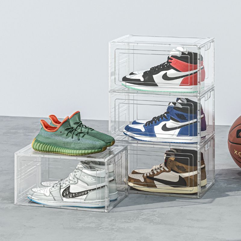 Clear Magnet Plastic Shoe Boxes Drop Front Shoe Storage Box Acrylic Custom Transparent Display Shoe Boxes Stackable Organizer