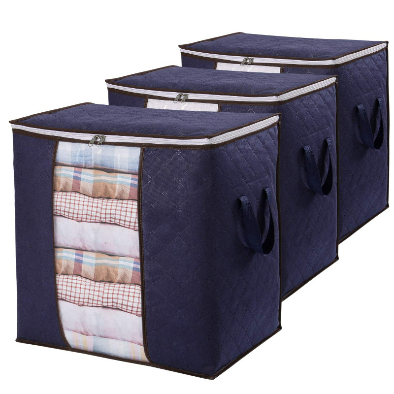 Portable 3 Pack 100L Foldable Closet Organizer For Quilts Cloth Storage Bag