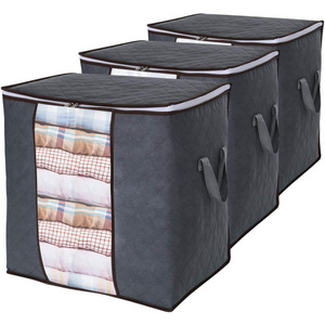 Portable 3 Pack 100L Foldable Closet Organizer For Quilts Cloth Storage Bag