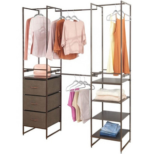 Free-Standing Closet Organizer Clothes Rack with 4 Shelves and Hanging Bar Closet Wardrobe