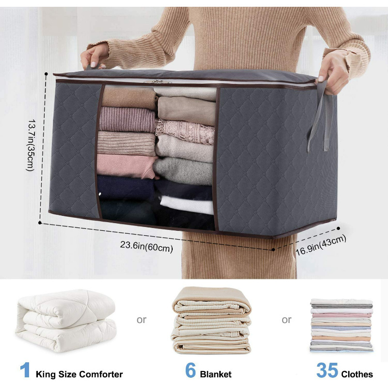 6PK Large Capacity Non-Woven Fabric Foldable Breathable Closet Storage Bag Organizer for Clothes,Comforters, Blankets, Bedding