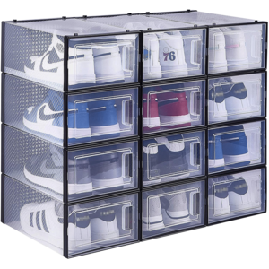 Sneaker Storage Clear GRS Plastic Shoe Box 12 PACK Stackable Shoe Box Shoe Container Storage boxes with lids