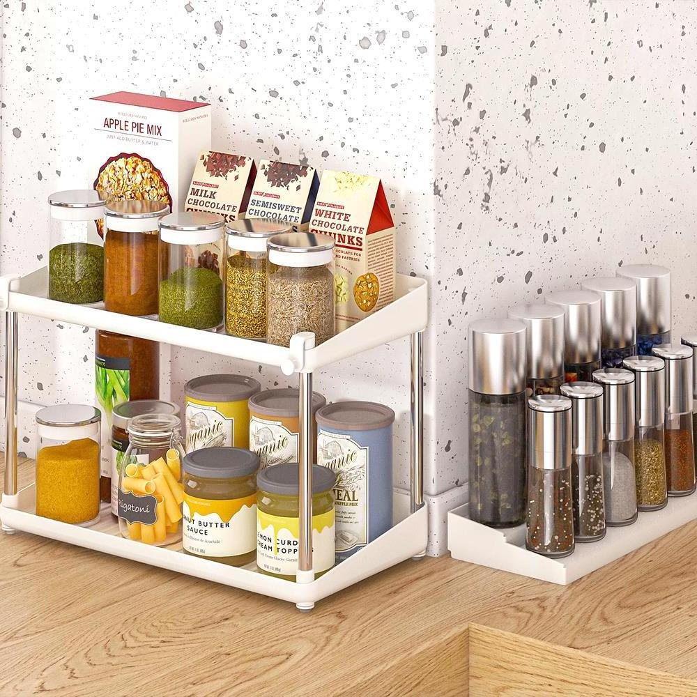 Deft design Kitchen Cabinet Storage Rack Kitchen 2 Pack Under Sink Organizer Plastic Storage Rack Organizer Storage Racks