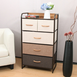 Storage Cabinets Storage Top Sale 5 Drawer Beige / Brown  Color Metal Frame Fabric Storage Dresser