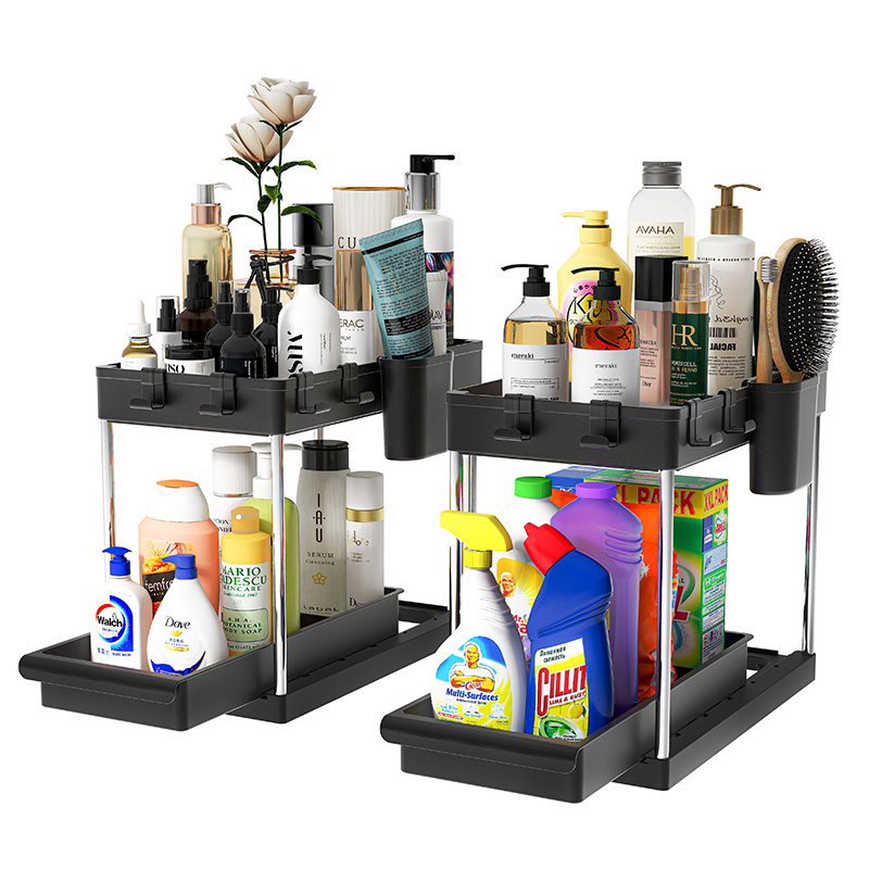 2 Tier Under Sink Organizer With Sliding Drawer Pull-Out Home Organizer For Bathroom