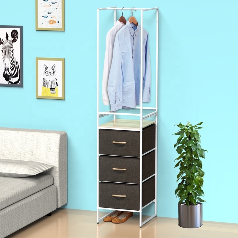 Adjustable Modern Bedroom Furniture Portable Wardrobe Wooden Clothes Wardrobe Closet Rack Shelf