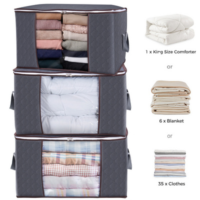 6PK Large Capacity Non-Woven Fabric Foldable Breathable Closet Storage Bag Organizer for Clothes,Comforters, Blankets, Bedding