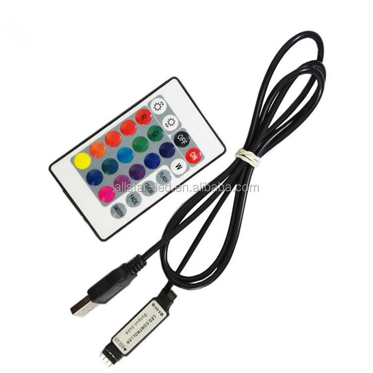 DC5V 3Channel IR 24key remote control mini 3key RGB controller with USB port For SMD 5050 3528 RGB LED Strip Light